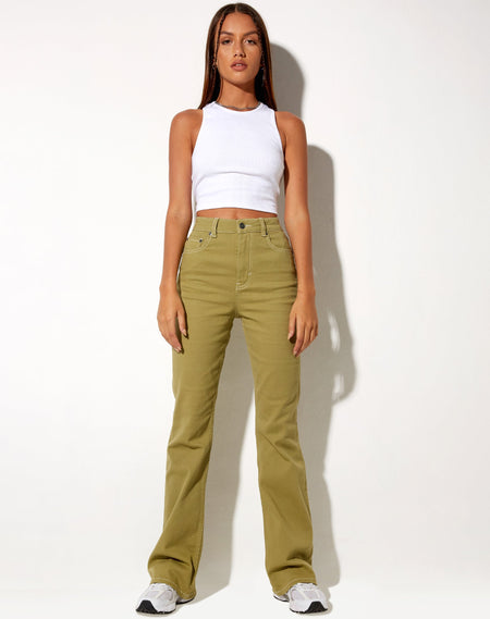 MOTEL X OLIVIA NEILL Bootleg Jeans in Cord Green