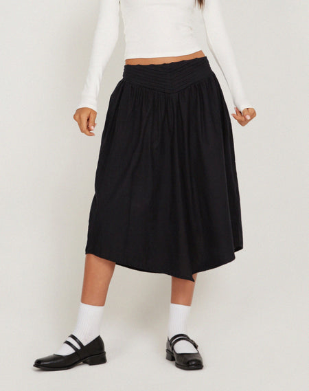 Asada Pleated Waist Midi Skirt in Poplin White