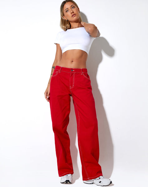 image of Athene Trouser in Racing Red White Stitch