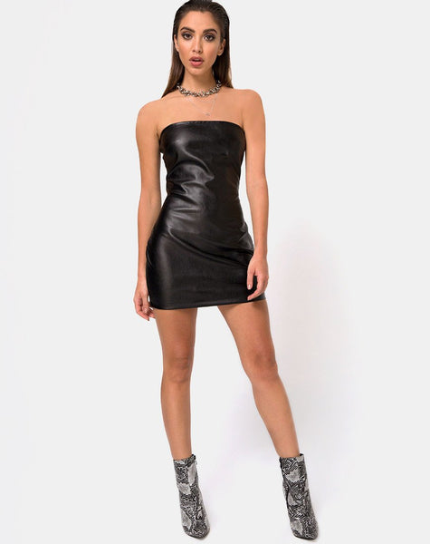 Brandy Bodycon Dress in Vegan Leather Black