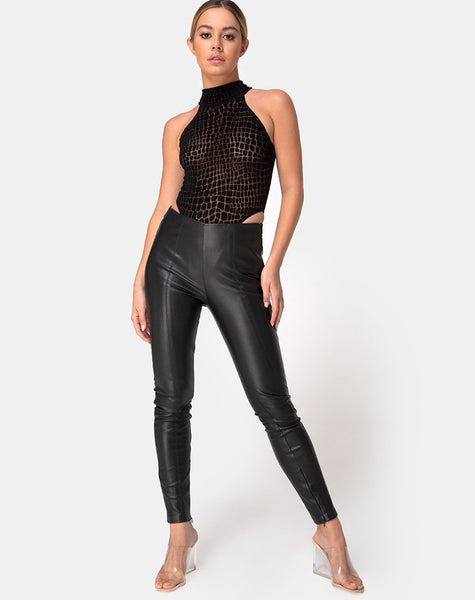 Brava Bodice in Croc Flock Black