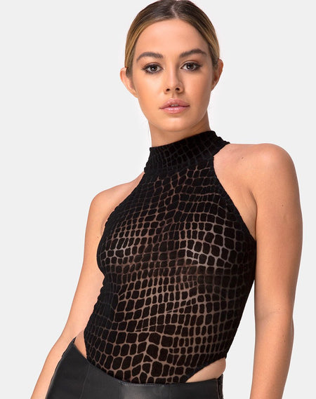 Yelica Longsleeve Bodice in Animal Net Black