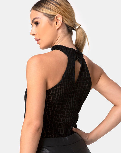 Brava Bodice in Croc Flock Black