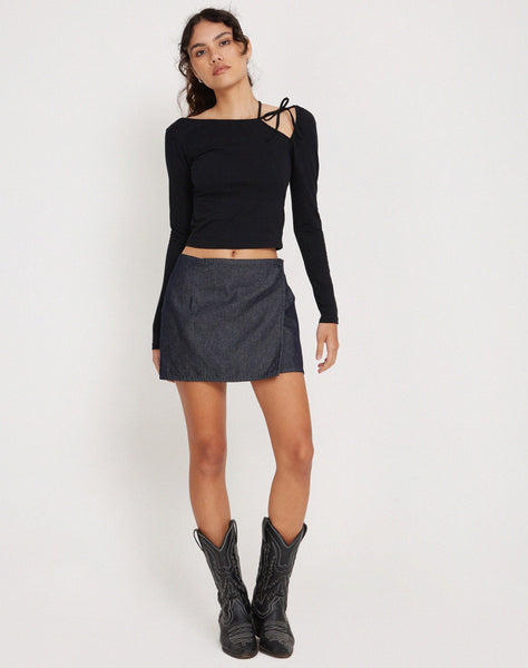 Image of Braya Wrap Mini Skirt in Dark Indigo