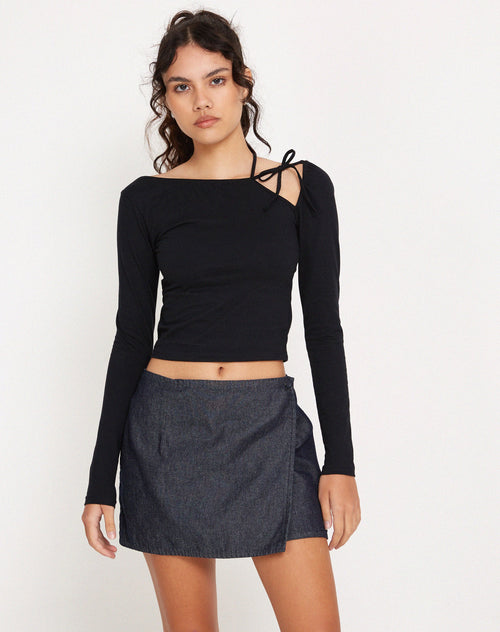 Image of Braya Wrap Mini Skirt in Dark Indigo