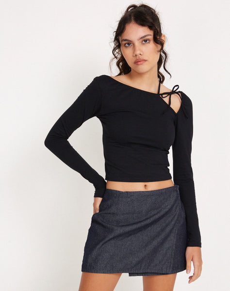 Image of Braya Wrap Mini Skirt in Dark Indigo