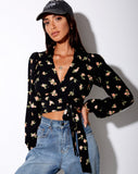 Briza Crop Top in Rose Garden Black