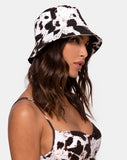 Bucket Hat in Cow Hide Brown and White  Hat