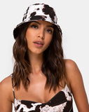 Bucket Hat in Cow Hide Brown and White  Hat