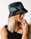 Bucket Hat in Dragon Flower Black Mint