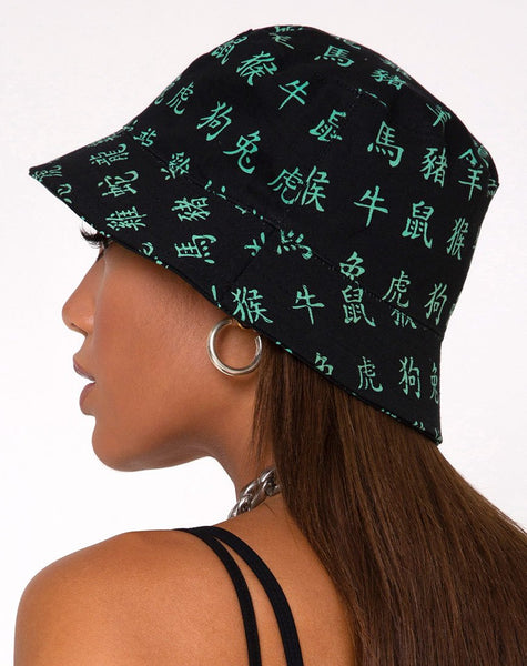 Bucket Hat in Hidden Charm Black and Peppermint