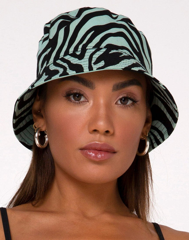 Bucket Hat in Wavey Zebra Mint