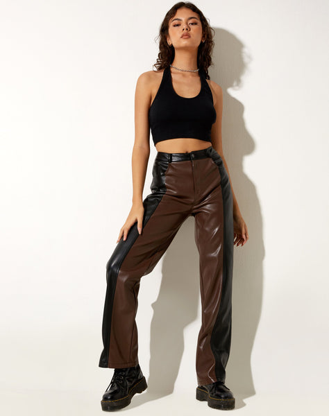 Image of Rakata Wide Leg Trouser in PU Bitter Chocolate