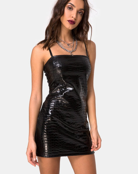 Image of Burmay Dress in PU Croco Black