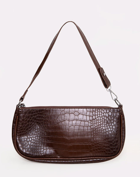 Gigi Shoulder Bag in Croc Chocolate