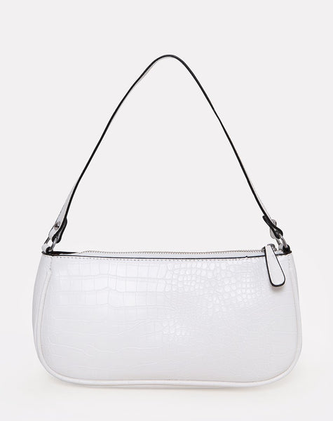 Gigi Shoulder Bag in Croc White