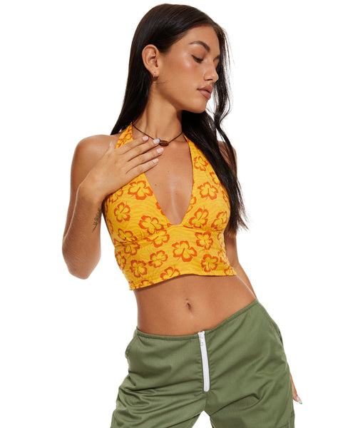 image of MOTEL X BARBARA Nanda Crop Top in Hibiscus Zebra Orange