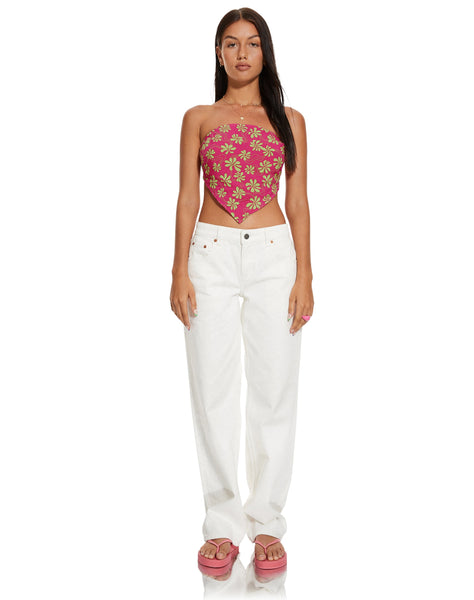 image of MOTEL X BARBARA Iryas Crop Top in 90s Beachy Floral Hot Pink