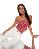 image of MOTEL X BARBARA Iryas Crop Top in 90s Beachy Floral Hot Pink