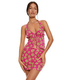 image of MOTEL X BARBARA Roula Top in 90s Beachy Floral Hot Pink