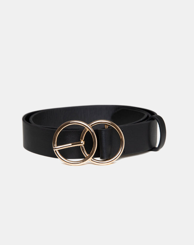 Image of Black Pu Belt with Golden O Ring Buckle