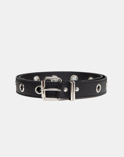 Image of Single Eyelet Grommet Belt in PU Leather Black