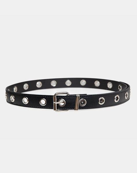 Image of Single Eyelet Grommet Belt in PU Leather Black