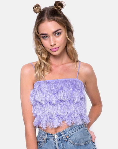 Cadence Crop Top in Faux Fur Lilac