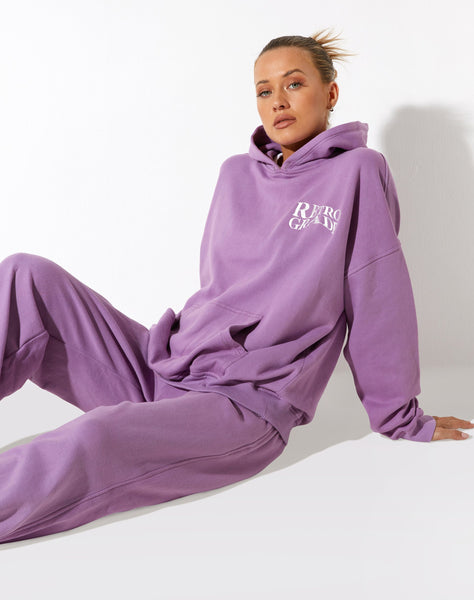 image of Oversize Hoodie in Lavender Retro Grade Embro