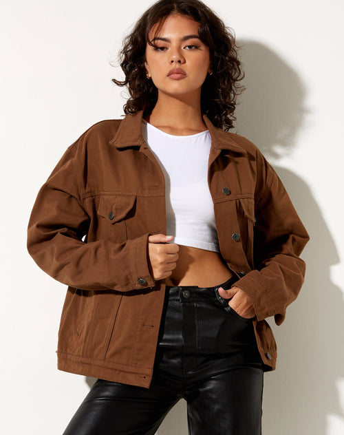 Image of Calissa Longline Denim Jacket in Rich Brown