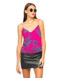 Motel Slim Cami Top in Two Tone Floral Raspberry