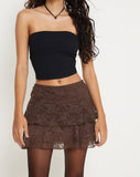 image of Camila Tiered Mini Skirt in Lace Chestnut Brown