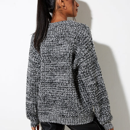 Caribou Jumper in Chunky Knit Black Grey and White