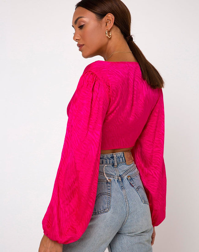 Carina Crop Top in Satin Zebra Fuchsia