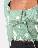 Carmen Top in Mono Flower Green