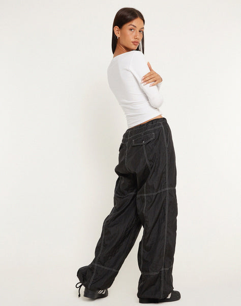 image of Phil Low Waist Trouser in Black with White Top Stitch