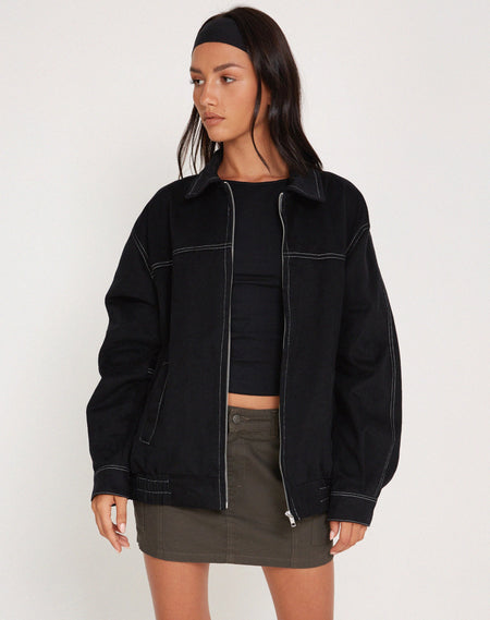 MOTEL X JACQUIE Virago Zip Up Sleeveless Jacket in Sketchy Stripe Black