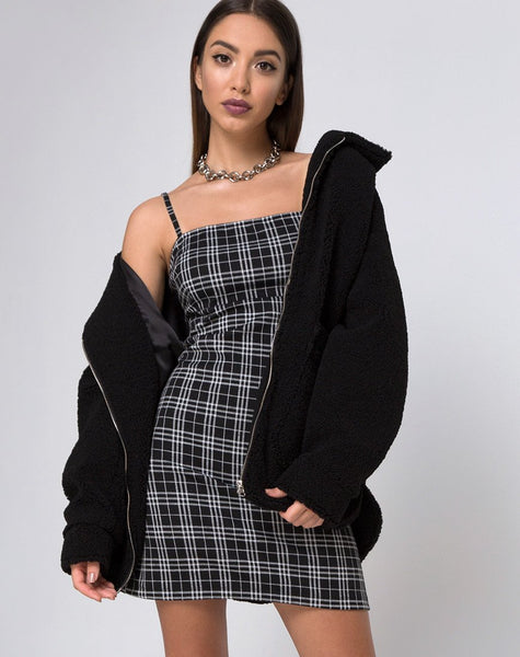 Cecile Slip Dress in Mono Plaid Black