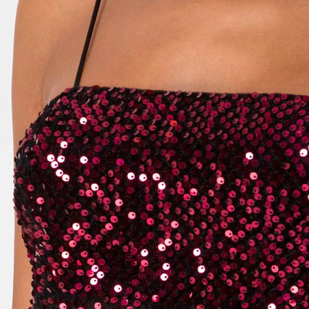 Cecile Slip Dress in Velvet Wine Sequin