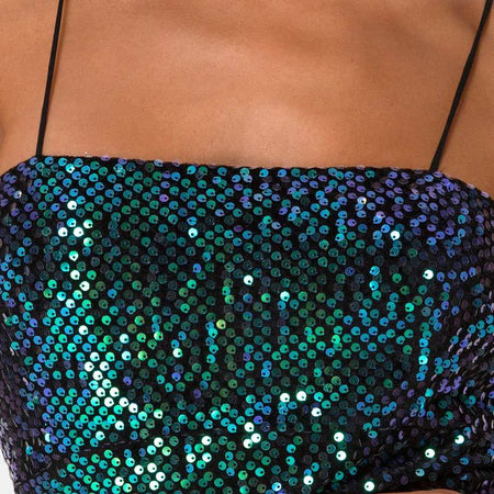 Cecile Slip Dress in Velvet Green Iridescent Sequin