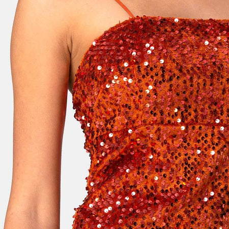 Cecile Slip Dress in Velvet Rust Sequin