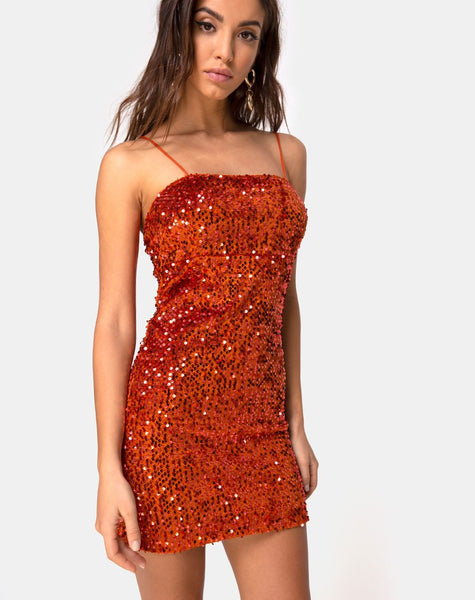 Cecile Slip Dress in Velvet Rust Sequin