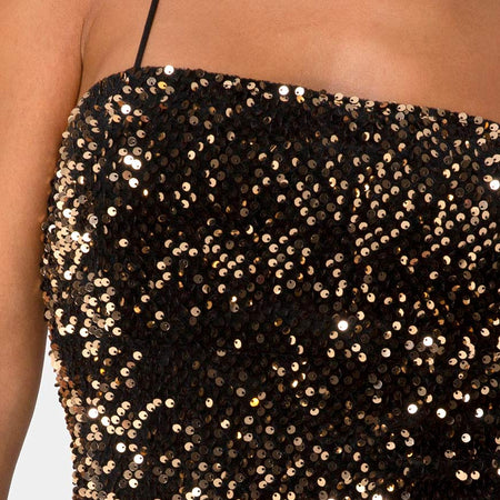 Cecile Slip Dress in Velvet Gold Sequin