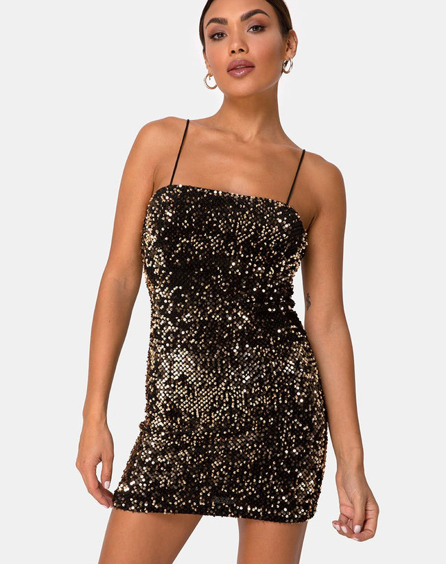 Cecile Slip Dress in Velvet Gold Sequin