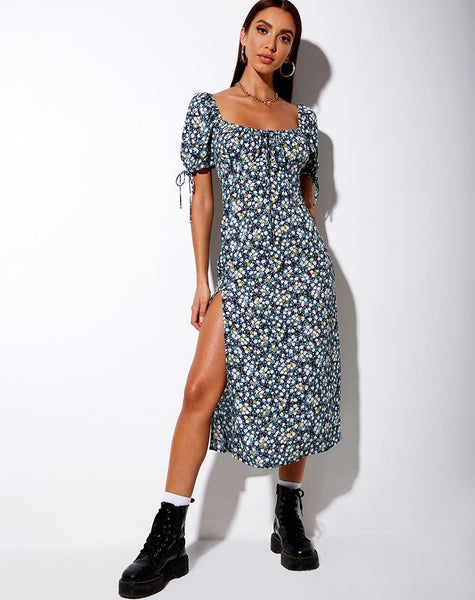 Cello Midi Dress in Floral Field Navy