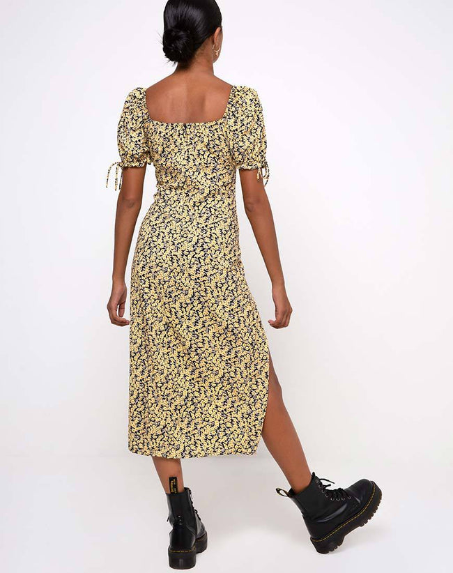 Cello Midi Dress in Mini Bloom Yellow