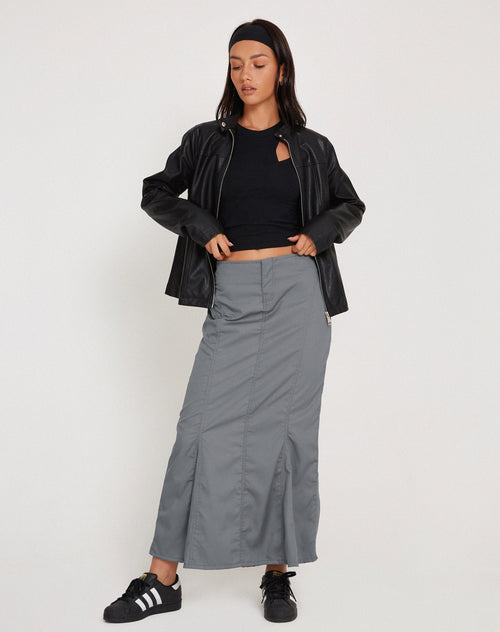 Image of Chaeun Low Rise Midi Cargo Skirt in Grey