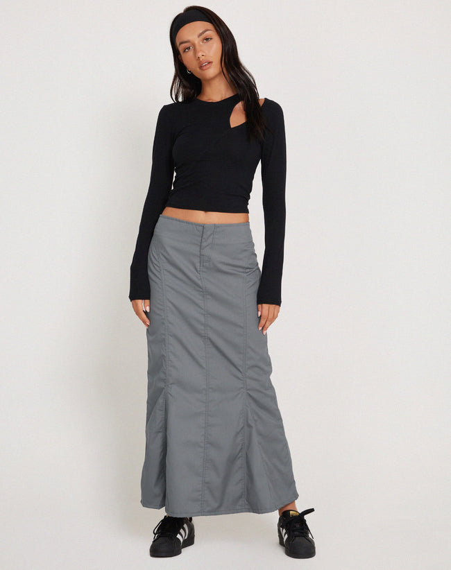 Image of Chaeun Low Rise Midi Cargo Skirt in Grey