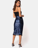 Chelo Skirt in Midnight Mini Sequin with Black Lace