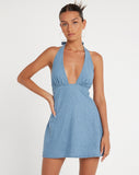 image of Chelor Mini Dress in Denim Stone Wash Blue